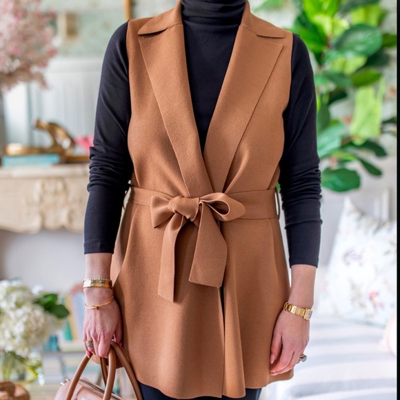 MM Lafleur The Anh Jardigan Wrap Sleeveless Blazer Vest in Camel - Picture 1 of 10